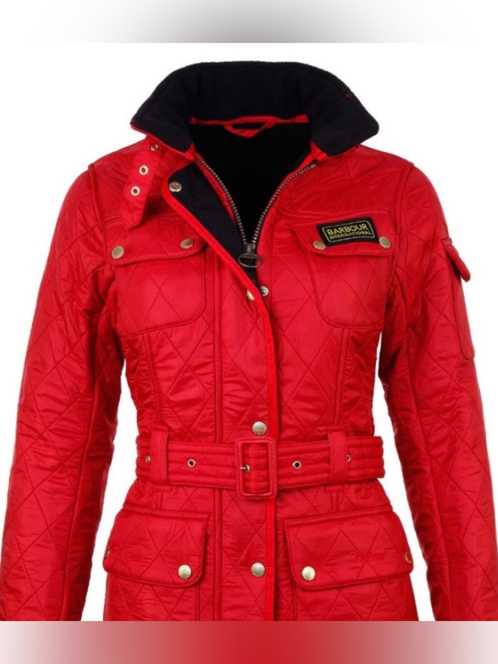 Barbour International Polarquilt Red Jacket Women's 8 Belted Fleece Lined Gorp